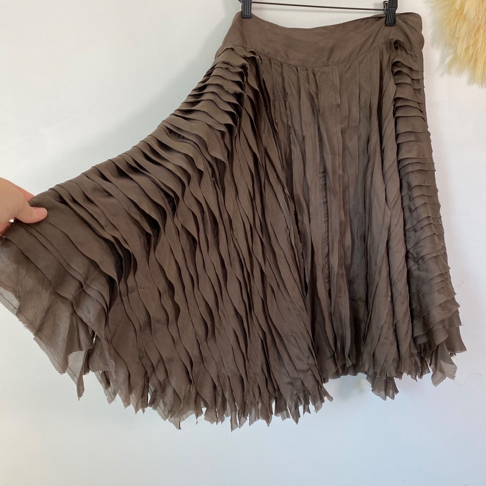 DKNY Womens 100% Silk Fairy Grunge Midi Skirt Size 12 Whimsigoth Ruffled Shabby